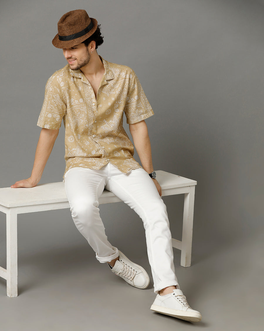 Beige Aop Regular Fit Shirt