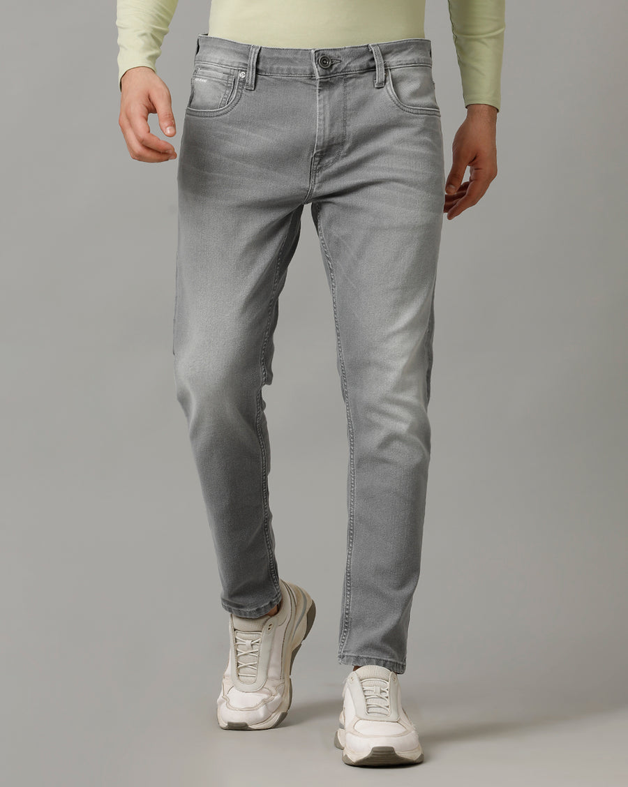 Voi Mens Charcoal Grey Track Cropped Skinny Jeans