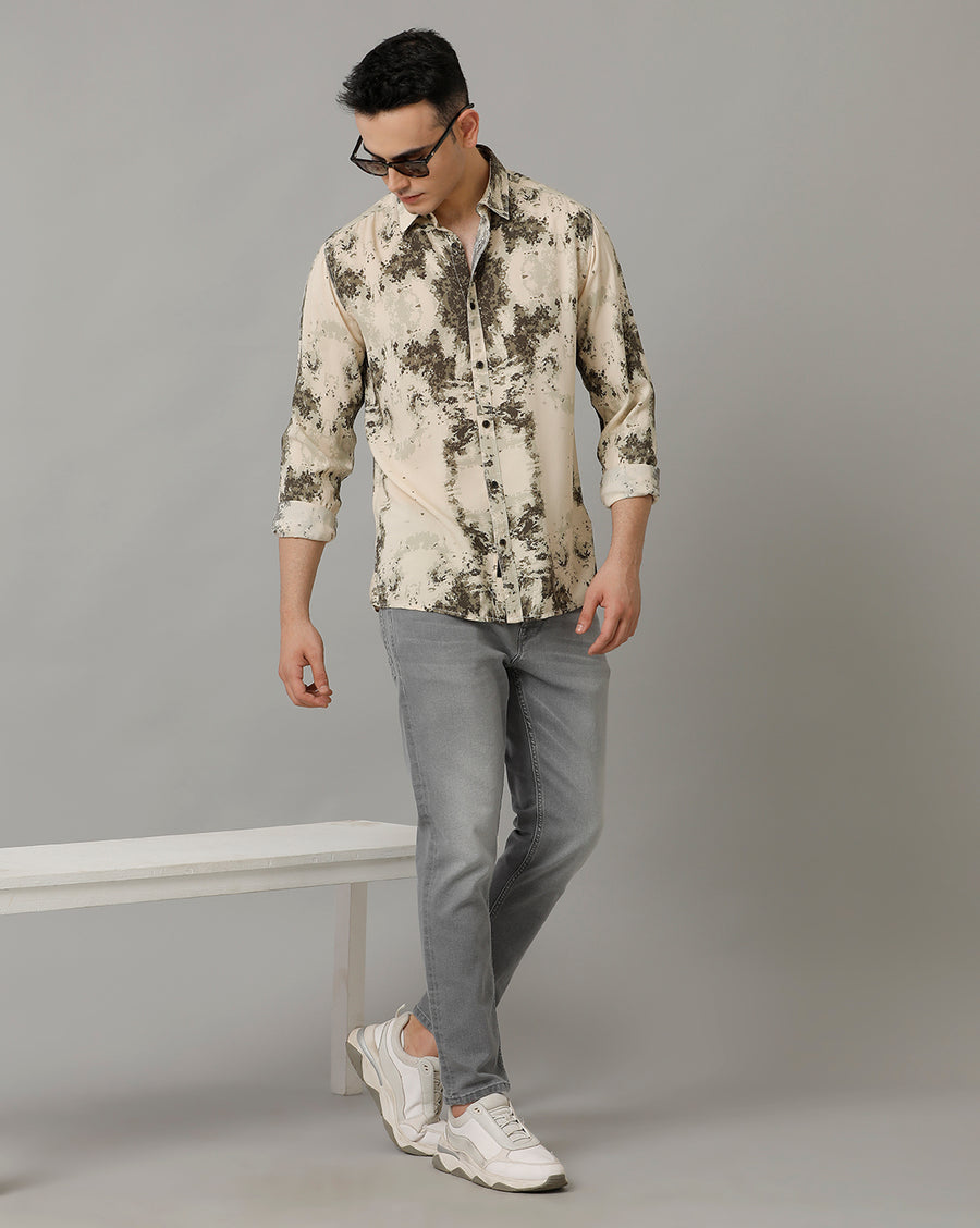 Cream AOP Slim Fit Shirt