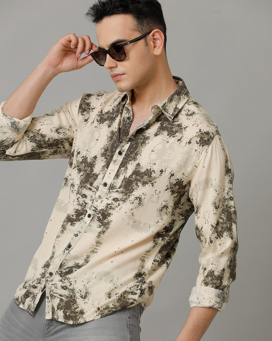 Cream AOP Slim Fit Shirt