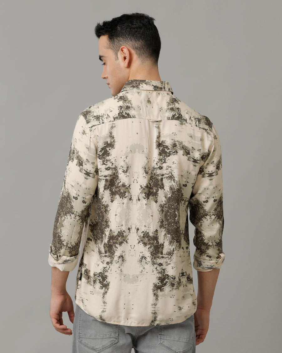 Cream AOP Slim Fit Shirt