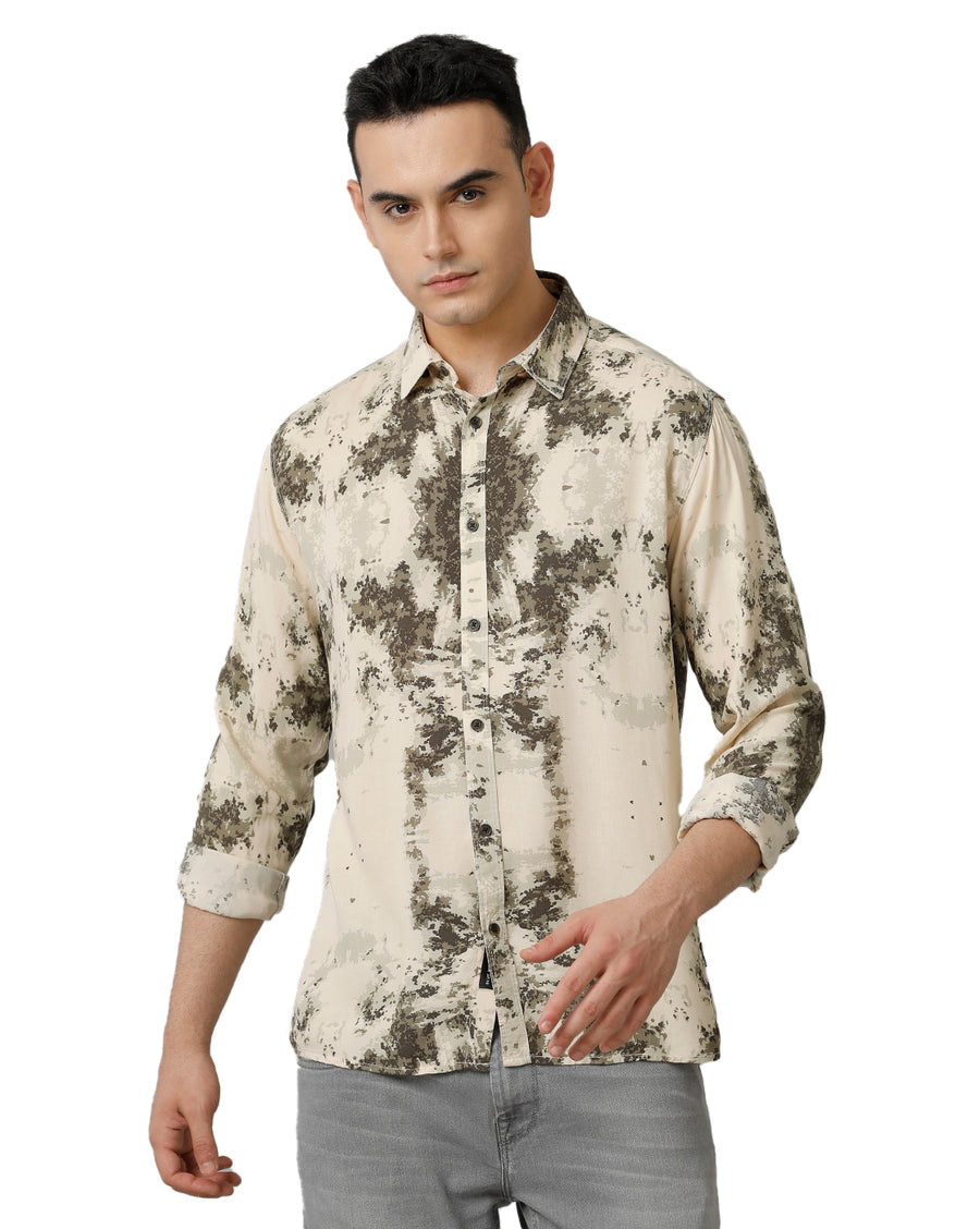 Cream AOP Slim Fit Shirt