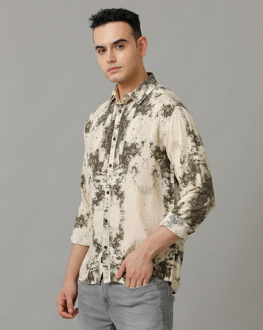 Cream AOP Slim Fit Shirt