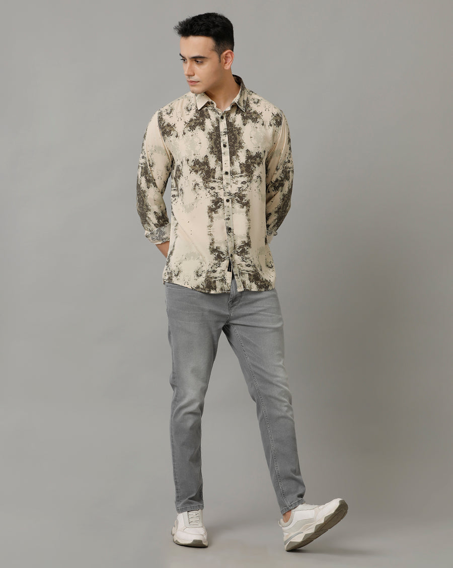 Cream AOP Slim Fit Shirt