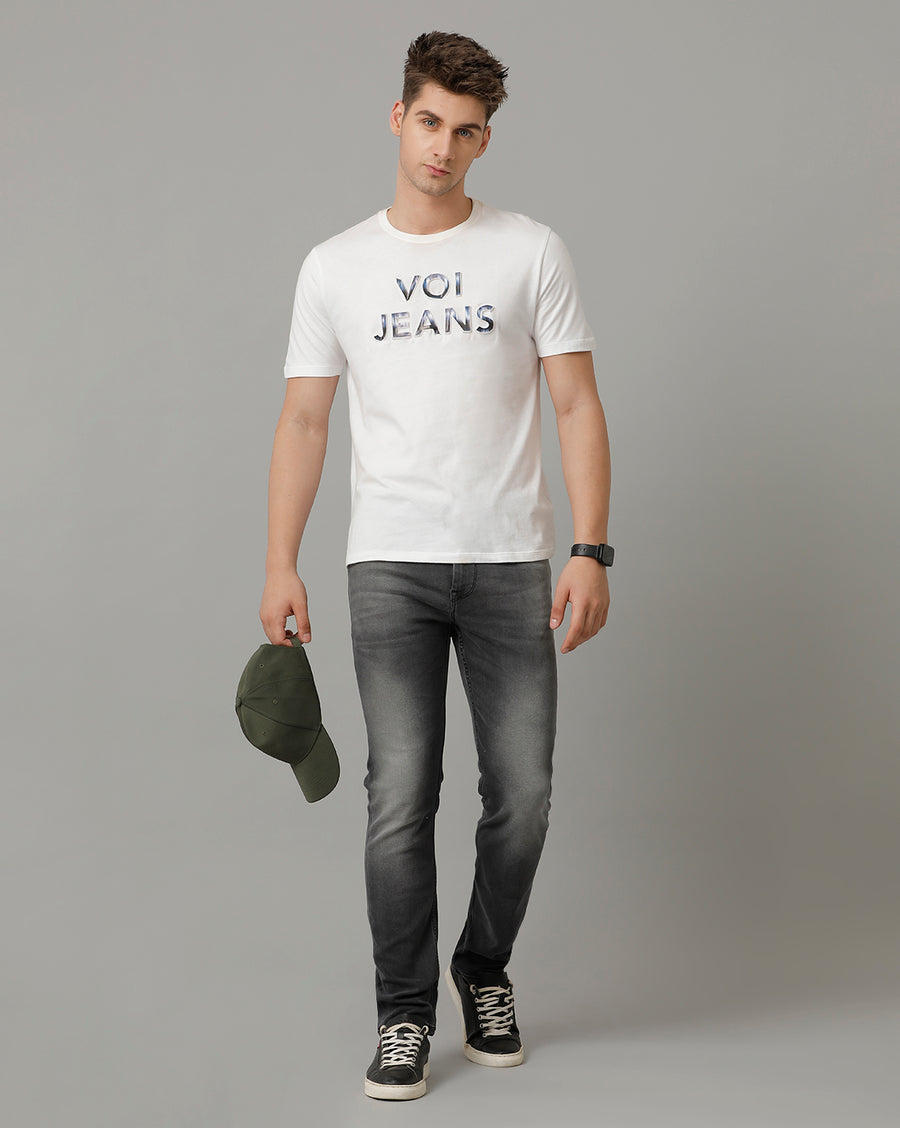 Voi Mens Grey Regular Fit Cotton Poly Jeans