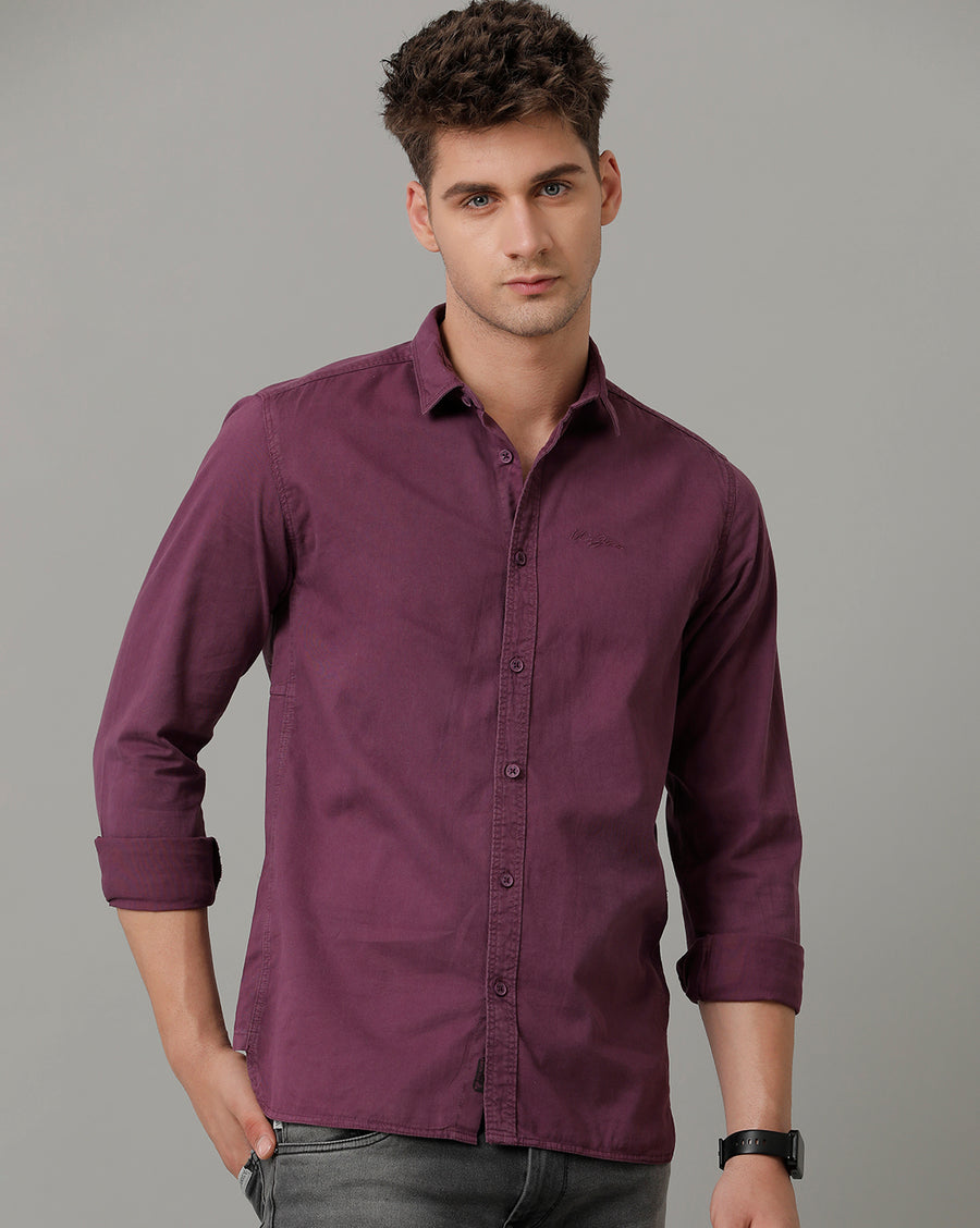 Voi Jeans Mens Dark Purple Slim Fit Shirt