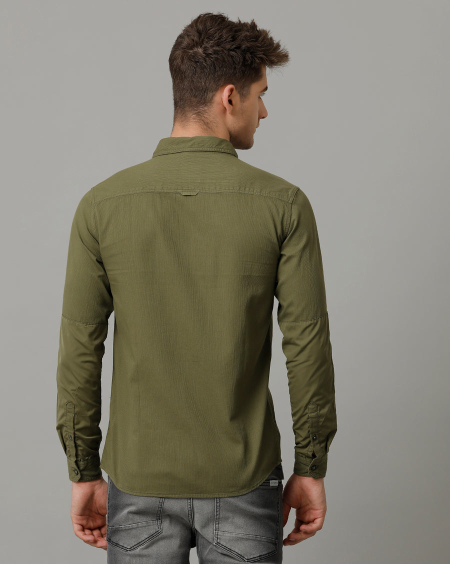 Voi Jeans Mens Battle Green Slim Fit Full sleeve Shirt