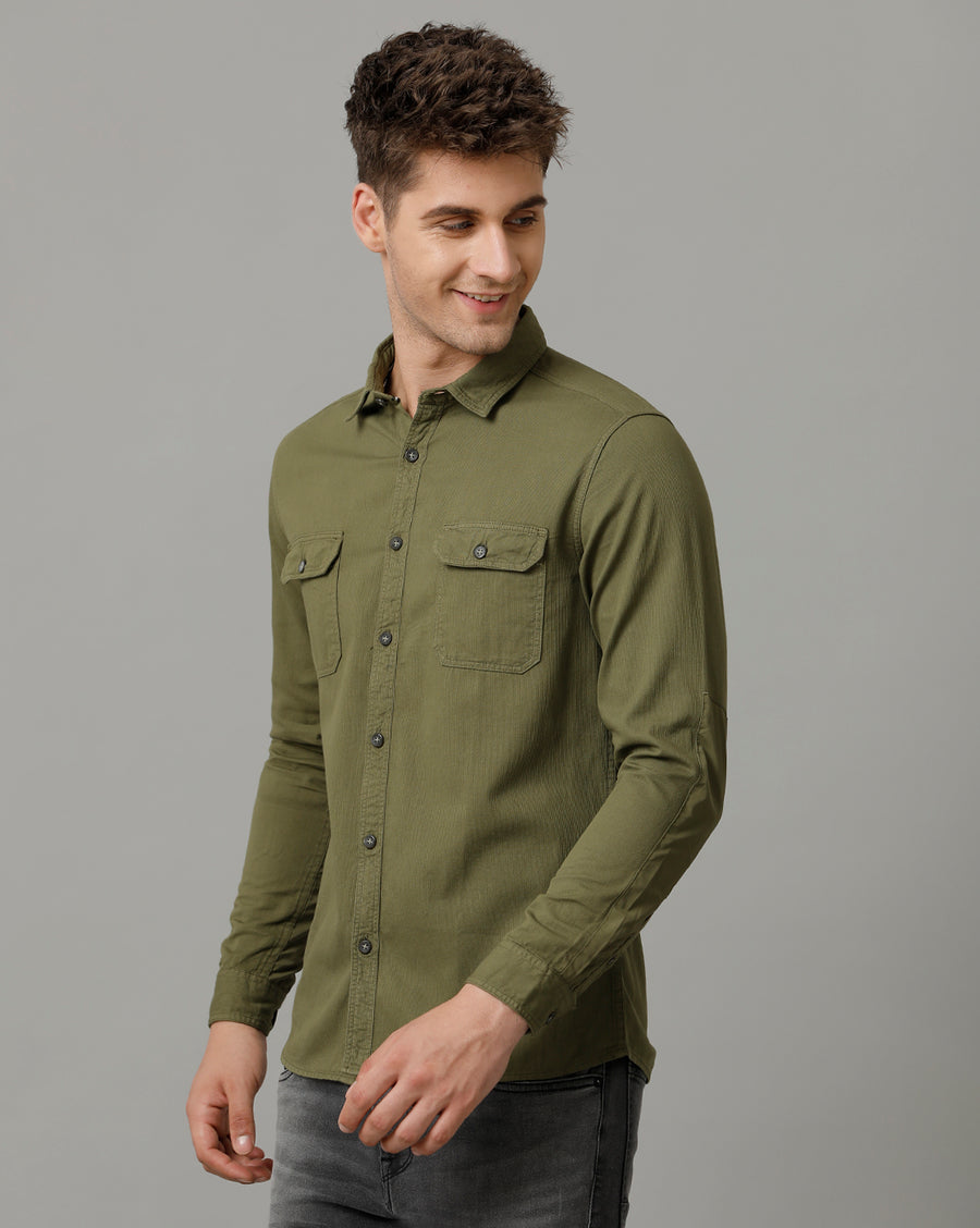 Voi Jeans Mens Battle Green Slim Fit Full sleeve Shirt