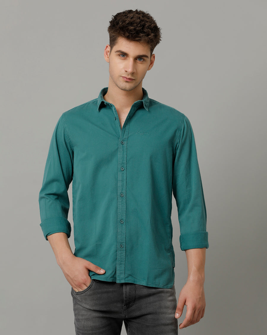 Voi Jeans Mens Teal Slim Fit Full Sleeve Shirt Shirt