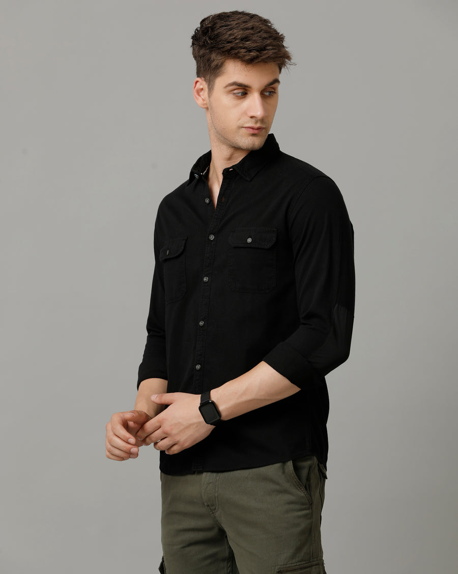 Voi Jeans Mens Black Slim Fit Full Sleeve Shirt