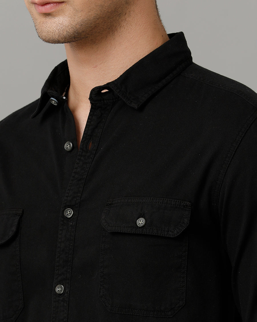 Voi Jeans Mens Black Slim Fit Full Sleeve Shirt