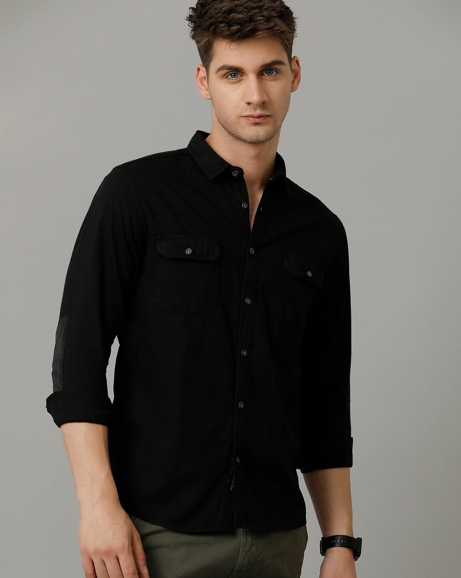 Voi Jeans Mens Black Slim Fit Full Sleeve Shirt