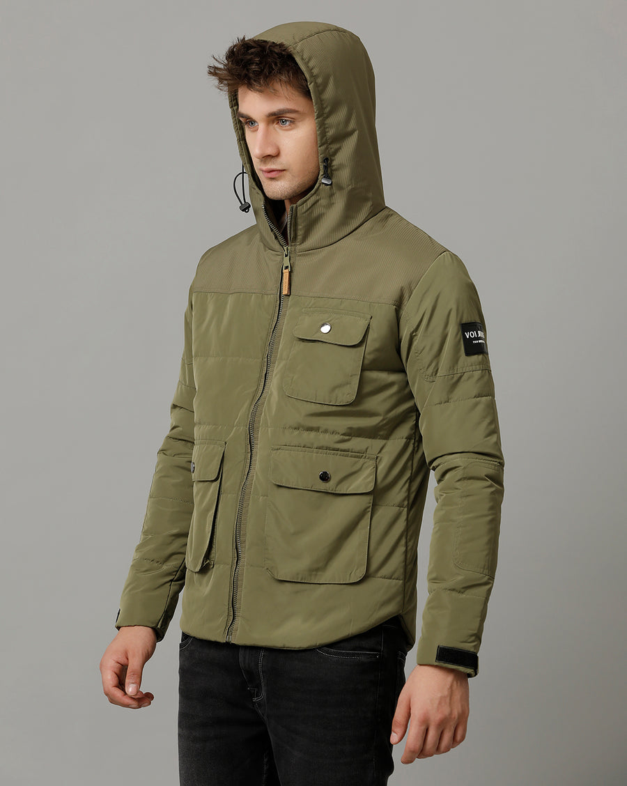 Voi Jeans Mens Olive Regular Fit Jacket