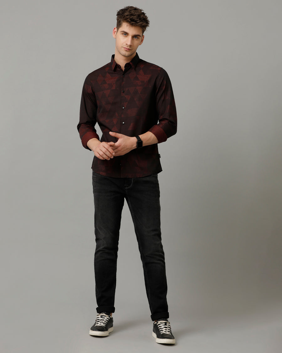 Voi Jeans Mens Red Black Slim Fit Shirt