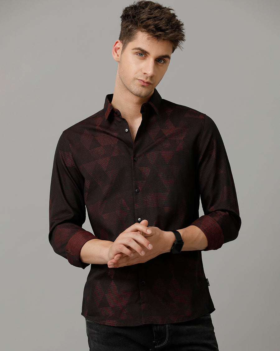 Voi Jeans Mens Red Black Slim Fit Shirt