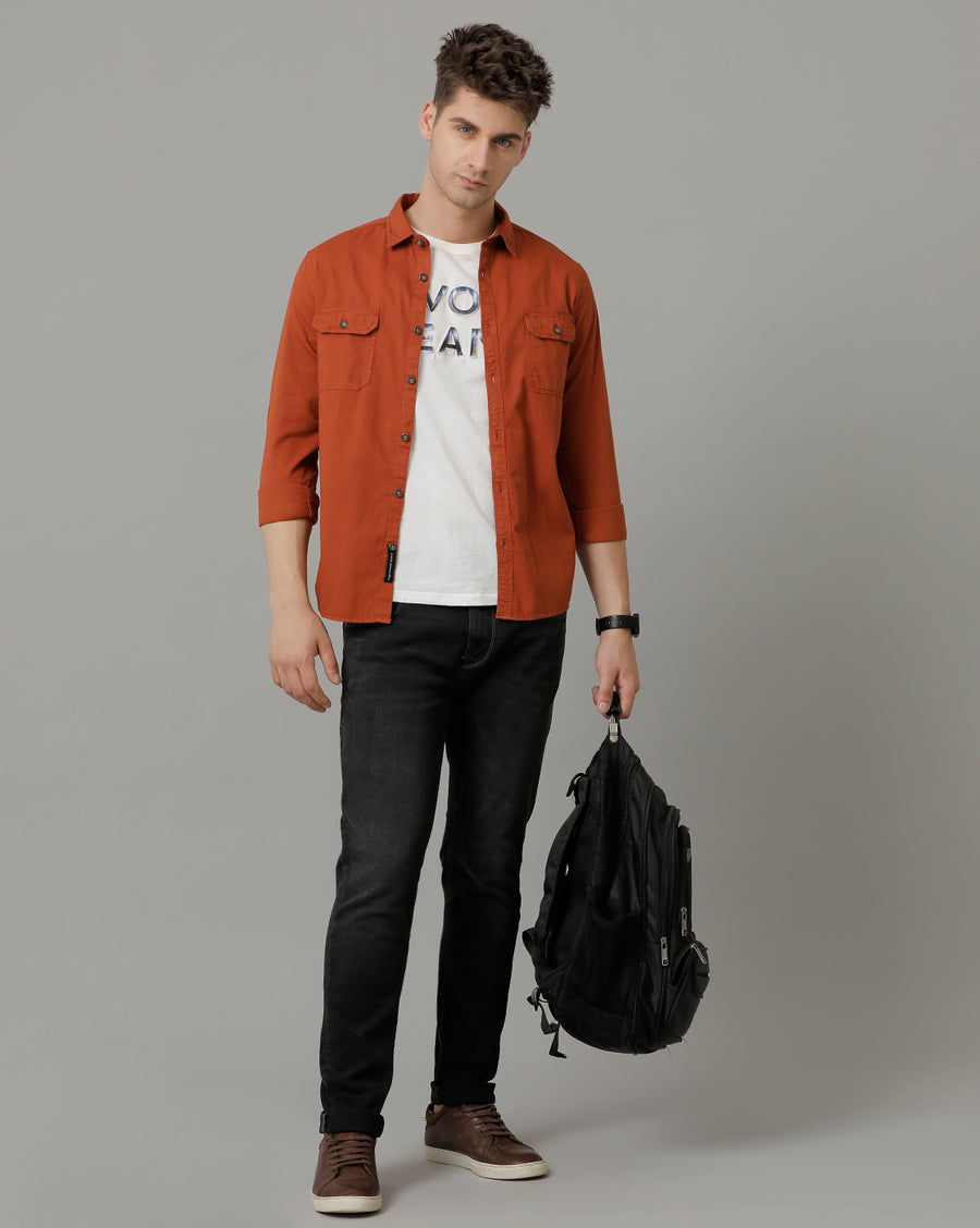 Voi Jeans Mens Rust Slim Fit Shirt