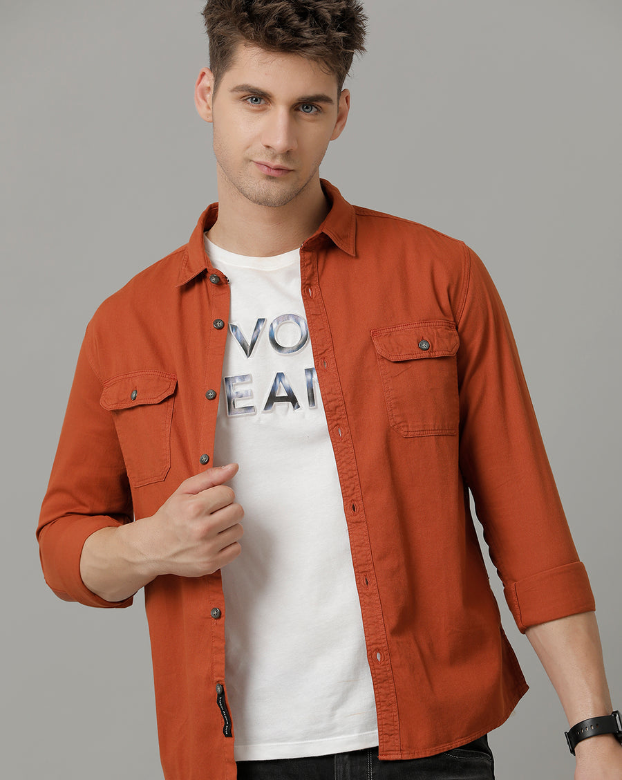 Voi Jeans Mens Rust Slim Fit Shirt