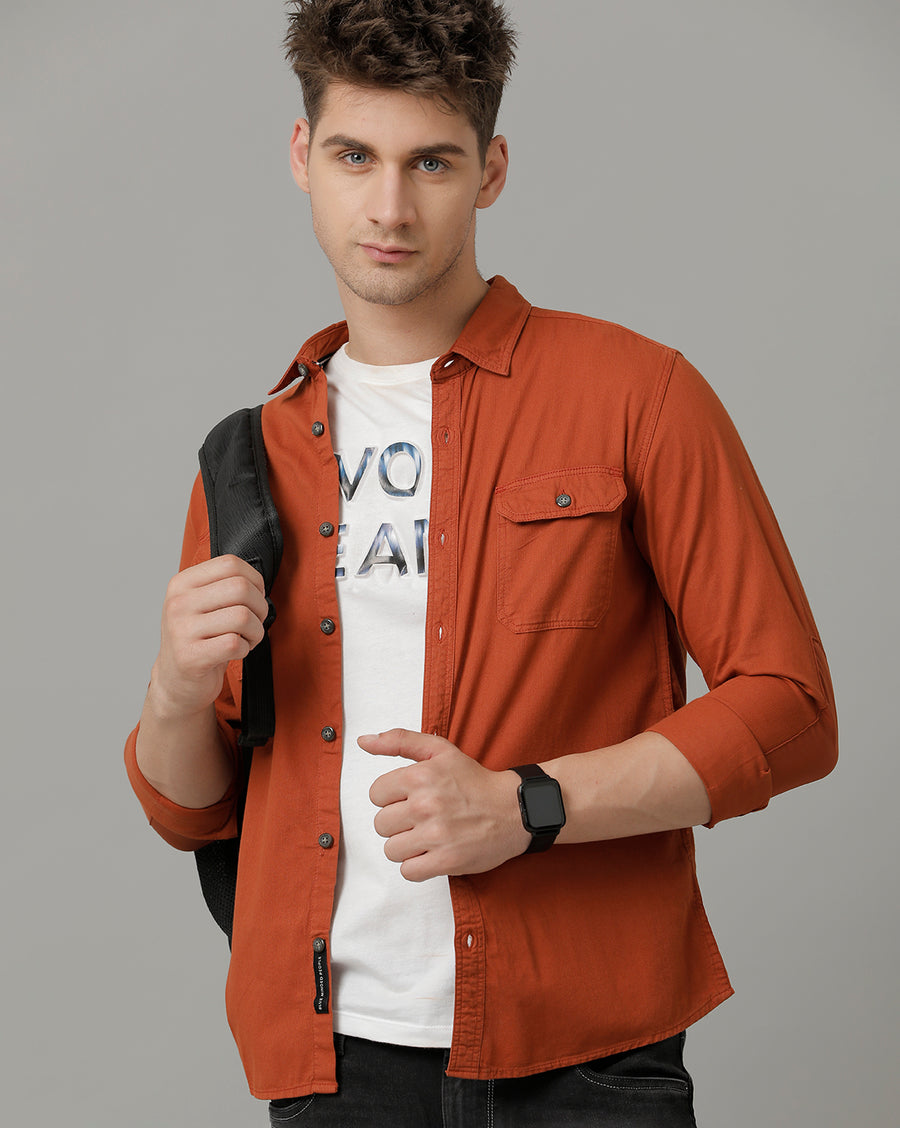 Voi Jeans Mens Rust Slim Fit Shirt