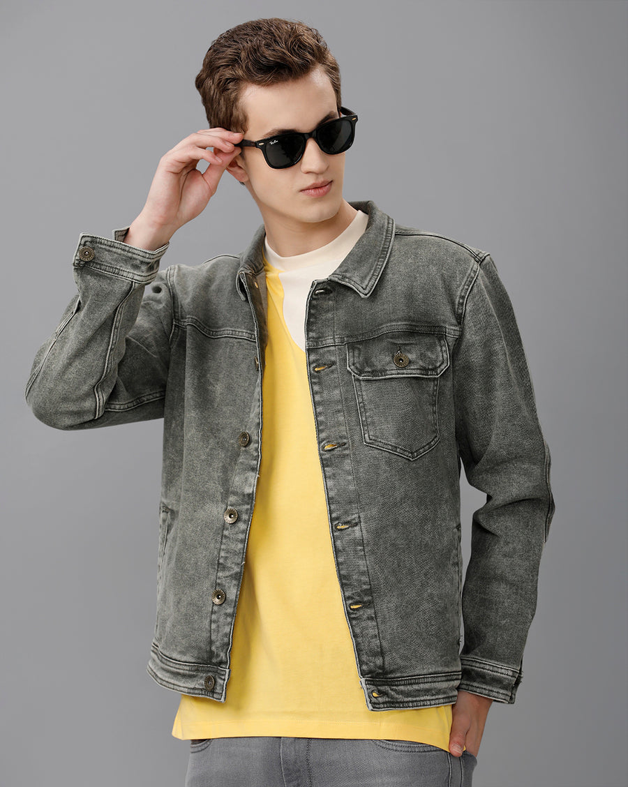 GREEN REGULAR FIT DENIM JACKET