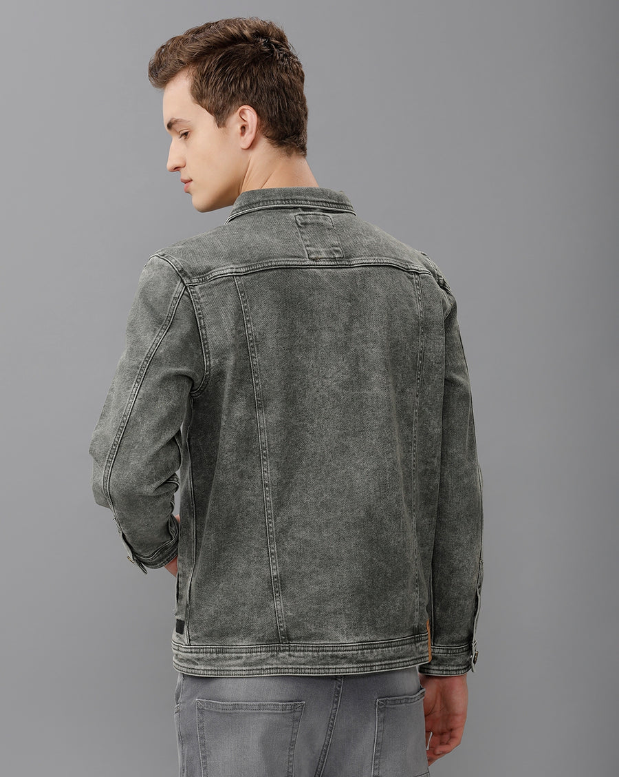 GREEN REGULAR FIT DENIM JACKET