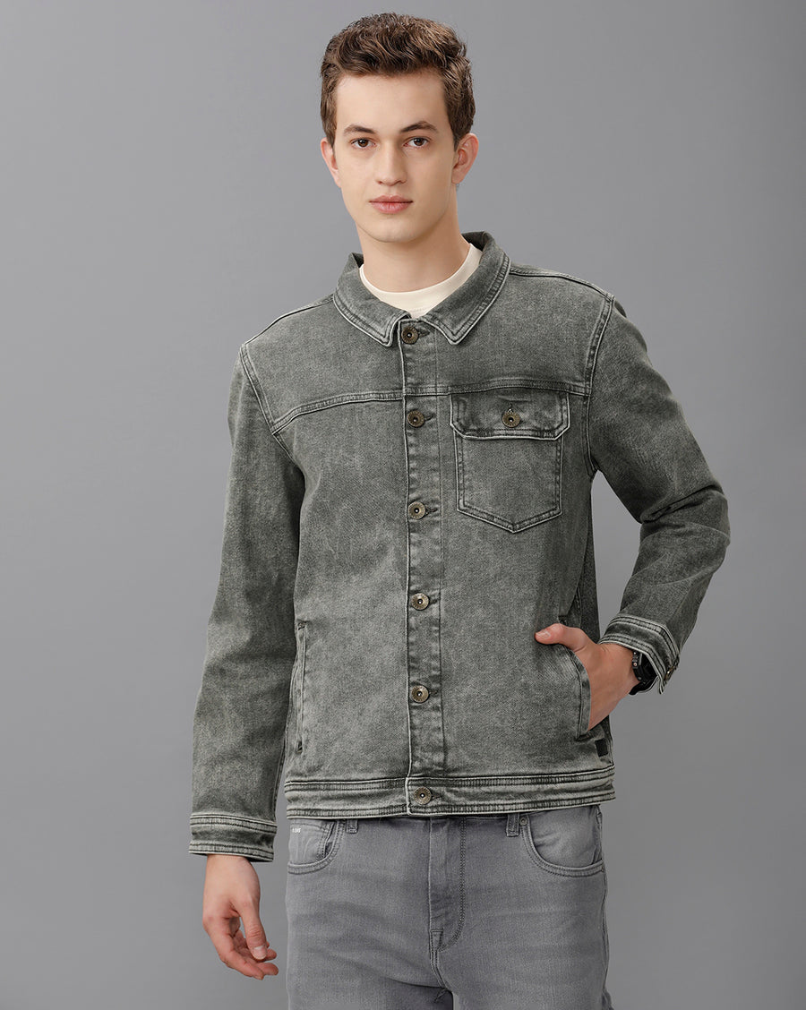 GREEN REGULAR FIT DENIM JACKET