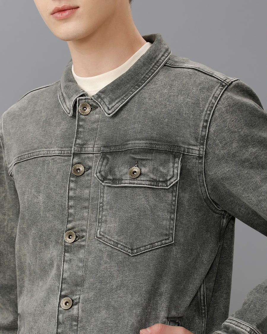 GREEN REGULAR FIT DENIM JACKET