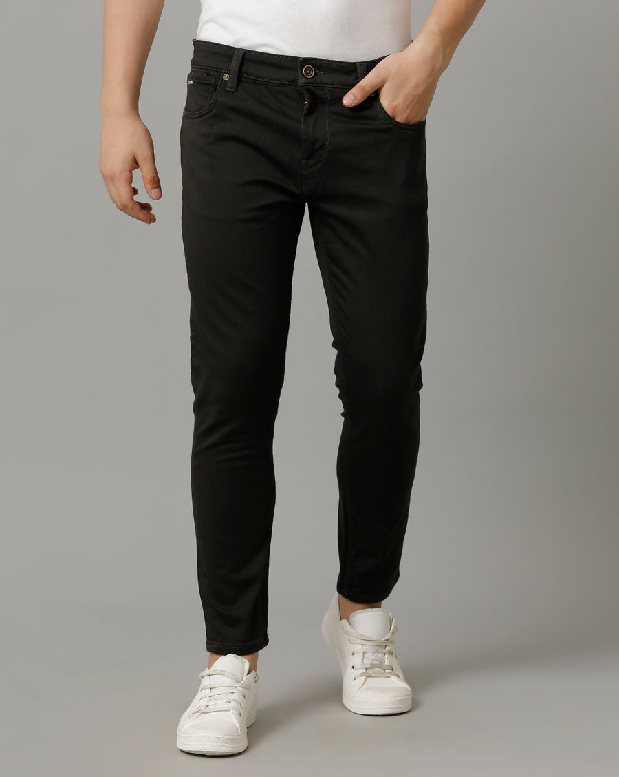 Olive Track Cropped Skinny Cotton Poly Jeans