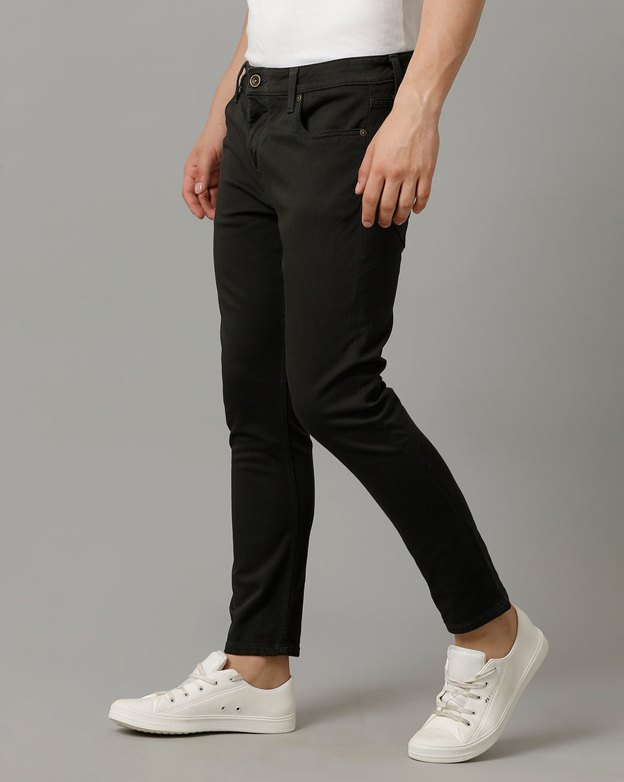 Olive Track Cropped Skinny Cotton Poly Jeans