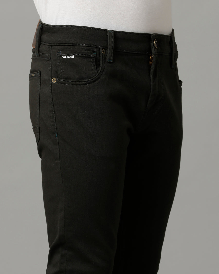 Olive Track Cropped Skinny Cotton Poly Jeans