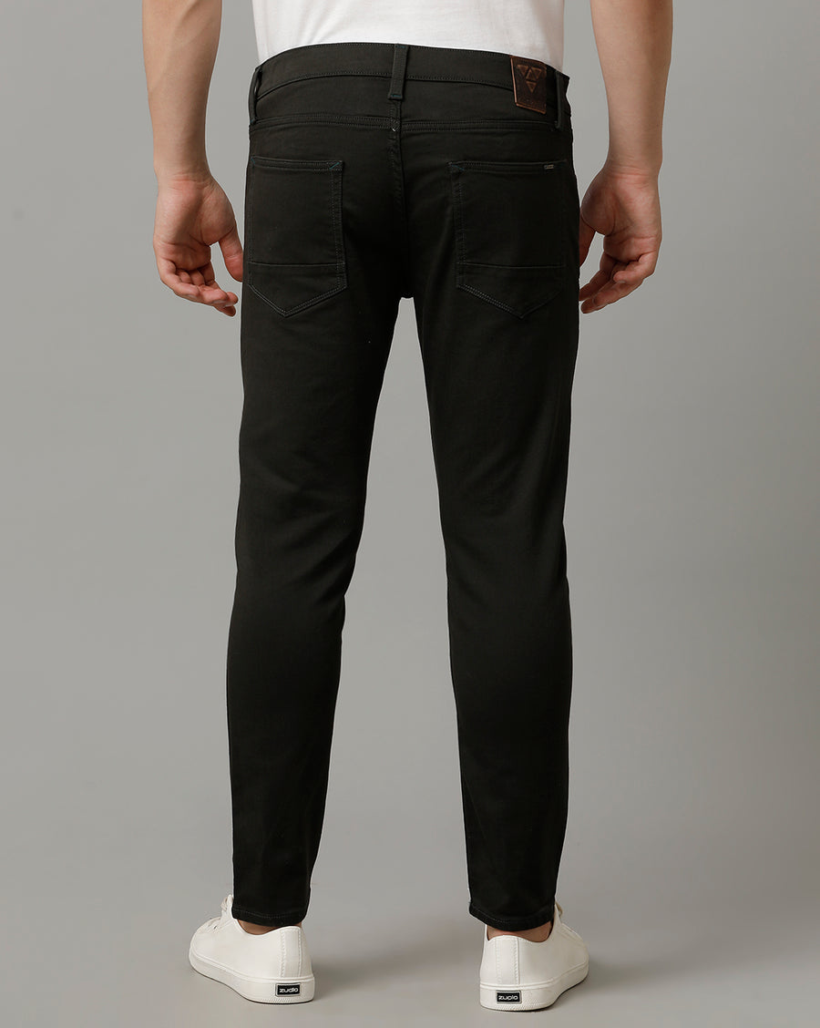 Olive Track Cropped Skinny Cotton Poly Jeans