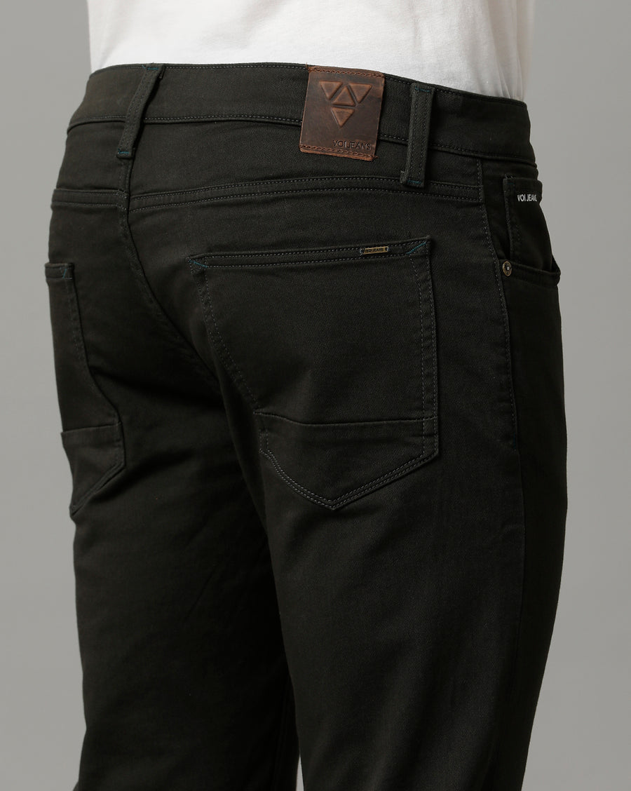 Olive Track Cropped Skinny Cotton Poly Jeans