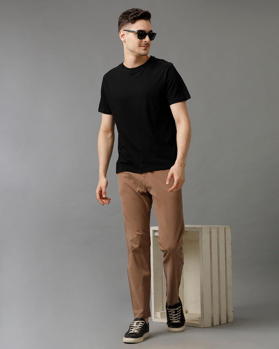 BROWN COTTON COMFORT FIT PANTS