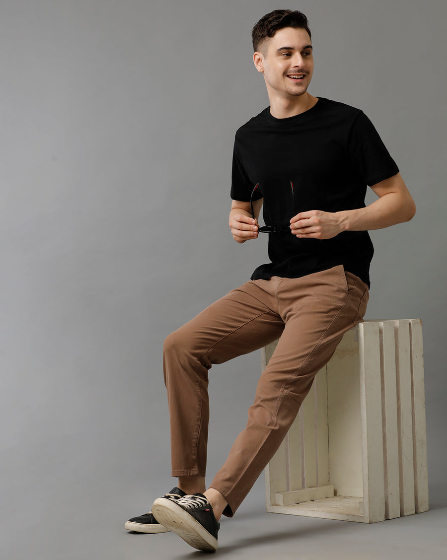 BROWN COTTON COMFORT FIT PANTS