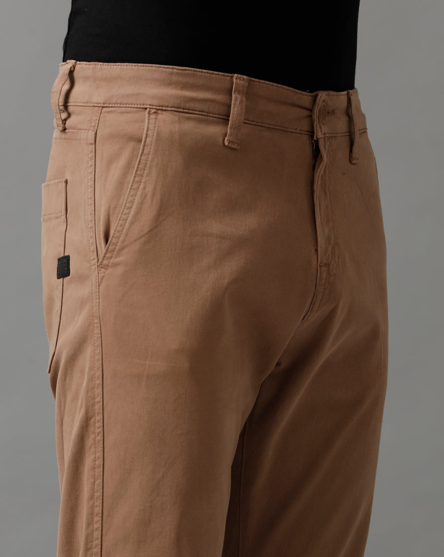 BROWN COTTON COMFORT FIT PANTS