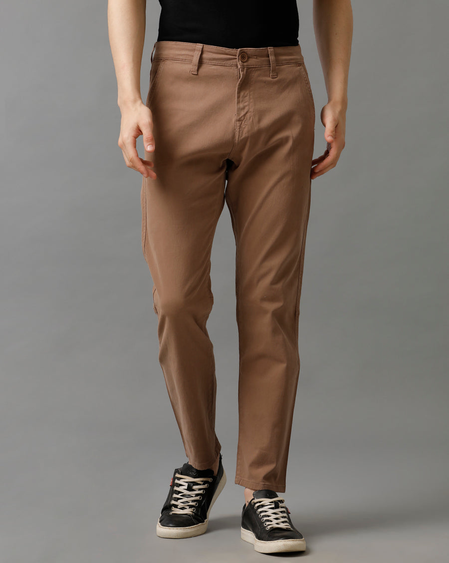 BROWN COTTON COMFORT FIT PANTS