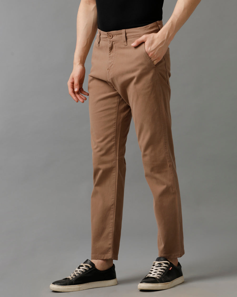BROWN COTTON COMFORT FIT PANTS