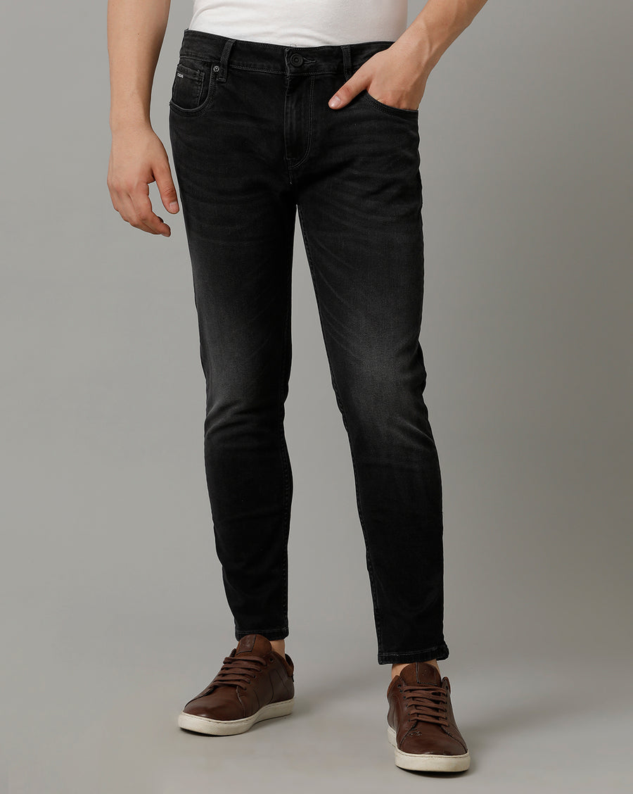 Voi Jeans Mens Black Track Cropped Skinny Jeans