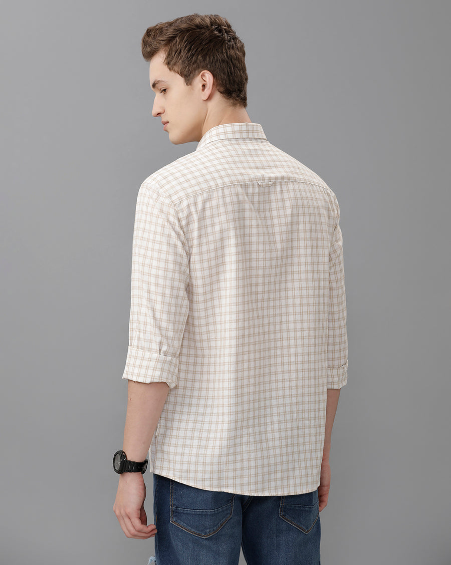 White Mustard Checks Regular Fit Shirt