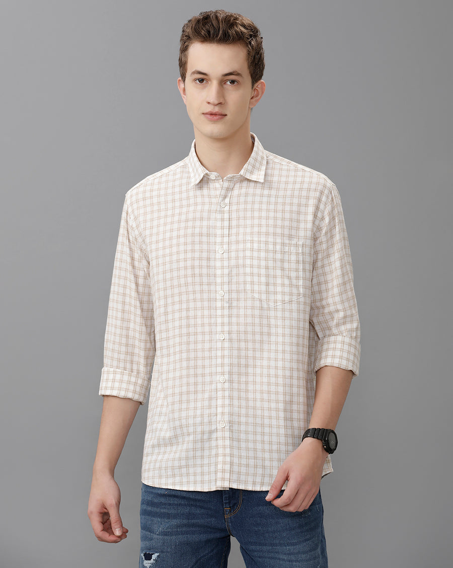 White Mustard Checks Regular Fit Shirt