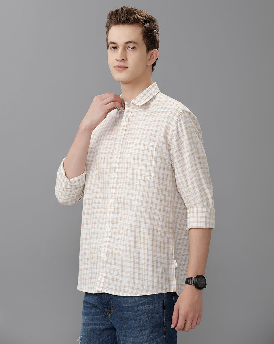 White Mustard Checks Regular Fit Shirt