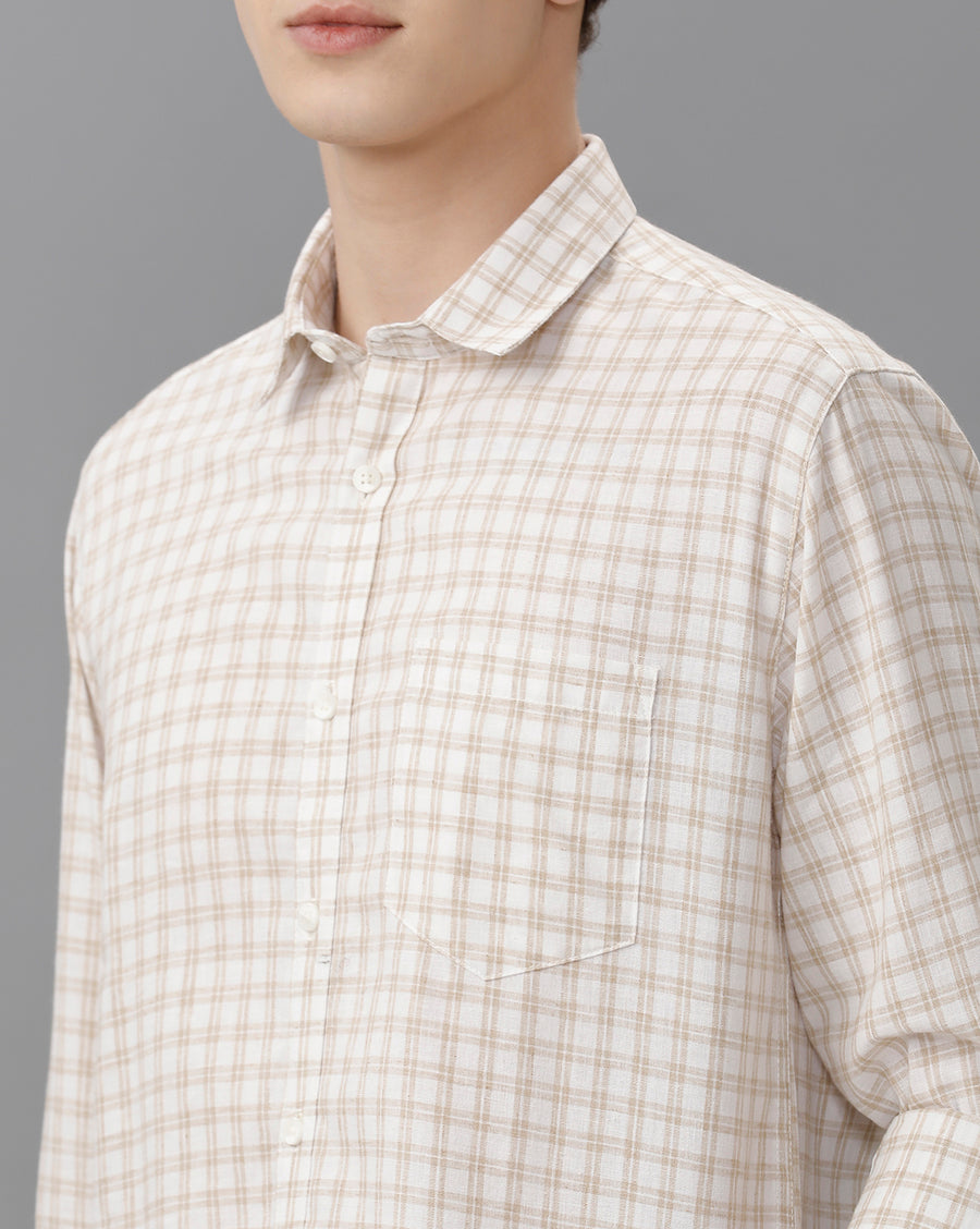 White Mustard Checks Regular Fit Shirt
