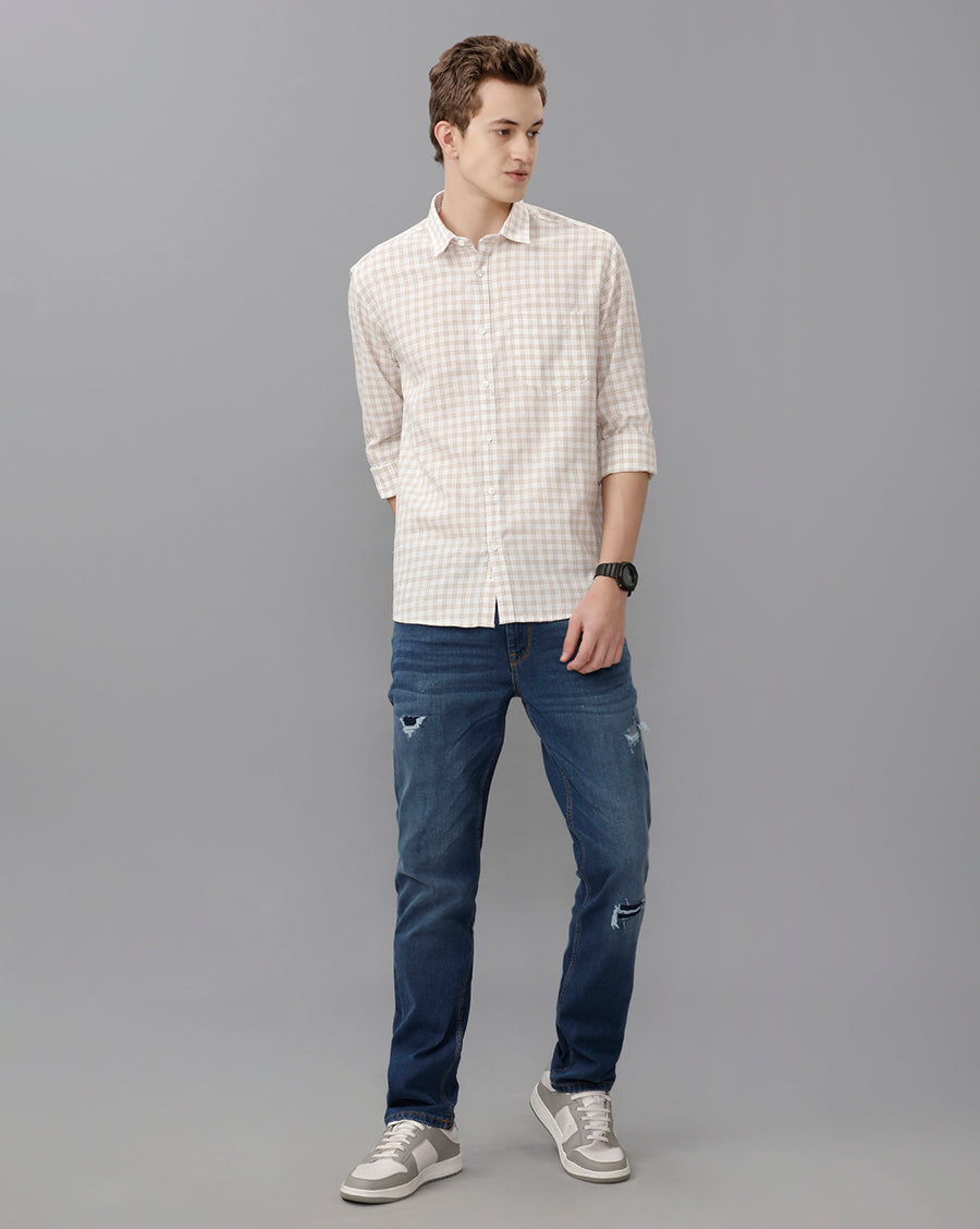 White Mustard Checks Regular Fit Shirt