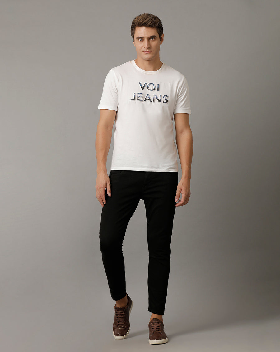 Voi Mens Black Track Skinny Cropped Cotton Poly Jeans