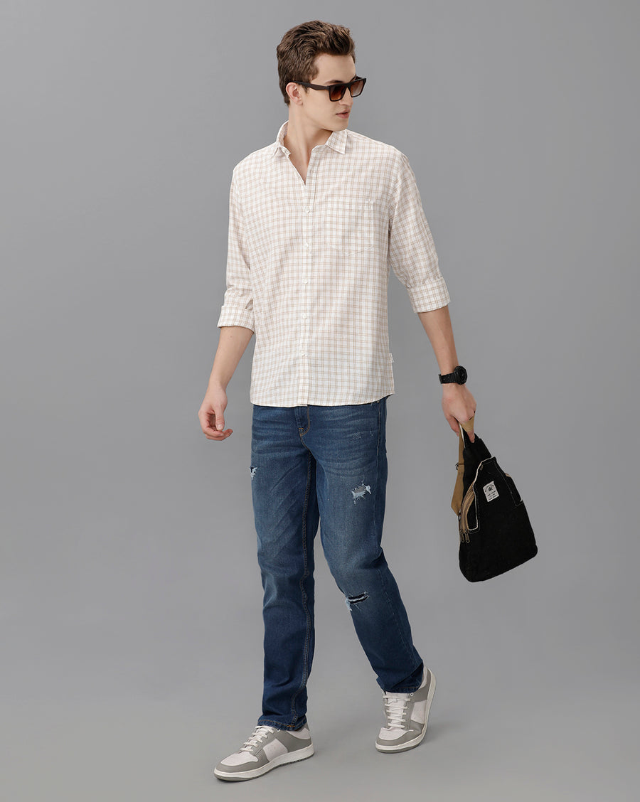 White Mustard Checks Regular Fit Shirt