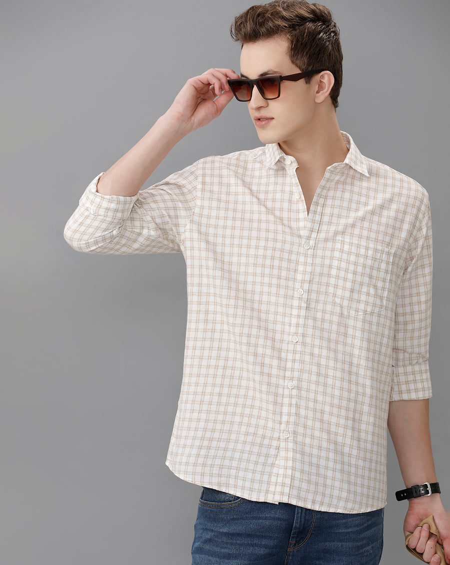 White Mustard Checks Regular Fit Shirt