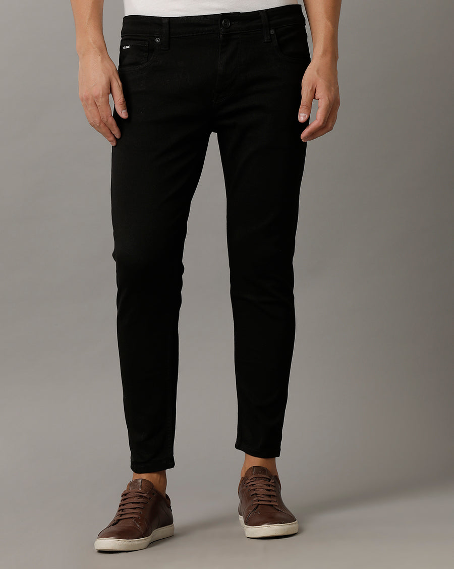 Voi Mens Black Track Skinny Cropped Cotton Poly Jeans