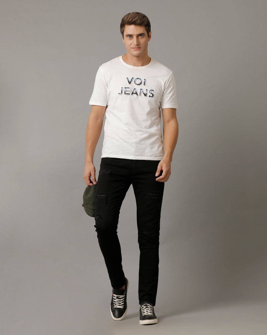 Voi Mens Black Track Skinny Cotton Poly Jeans