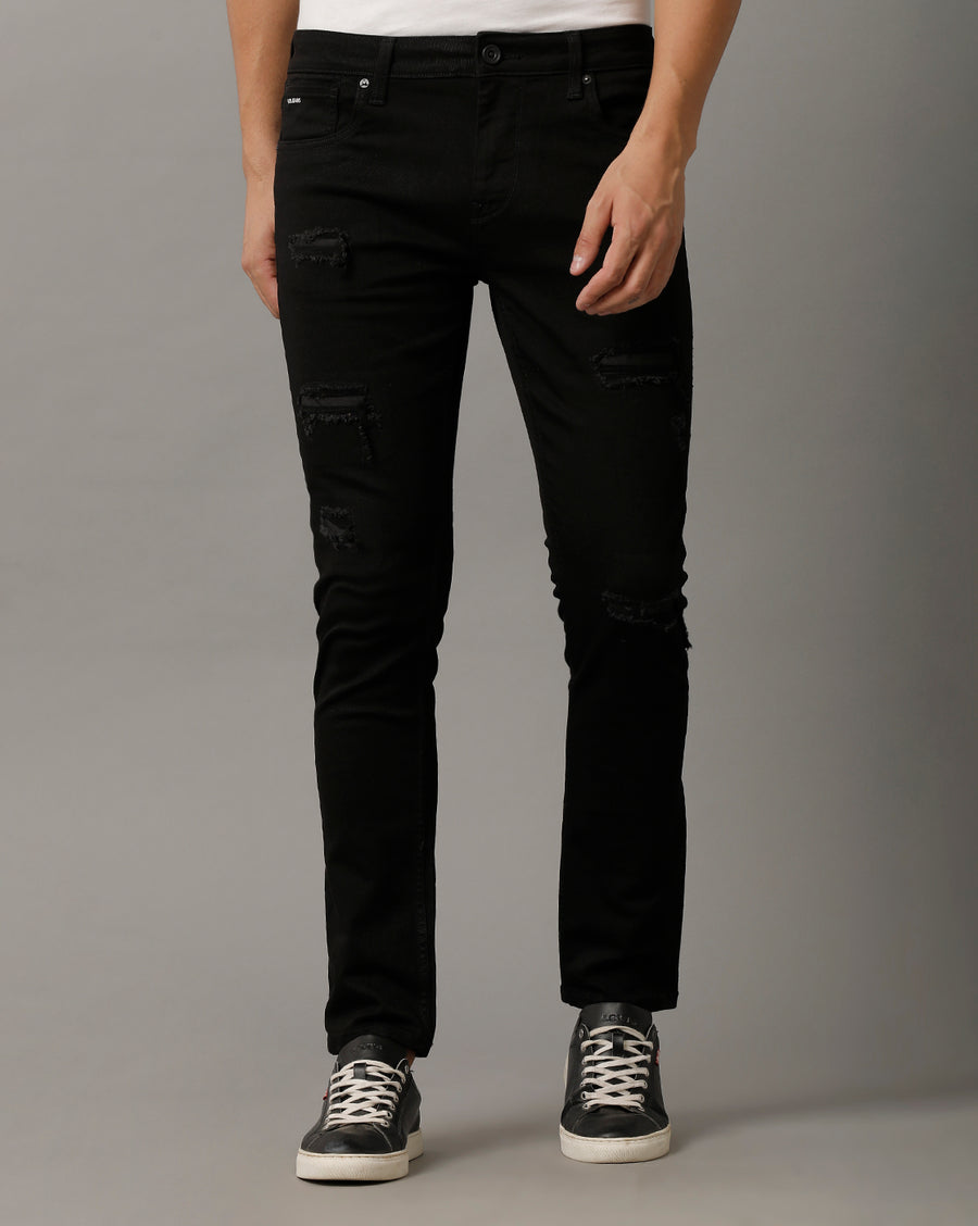 Voi Mens Black Track Skinny Cotton Poly Jeans