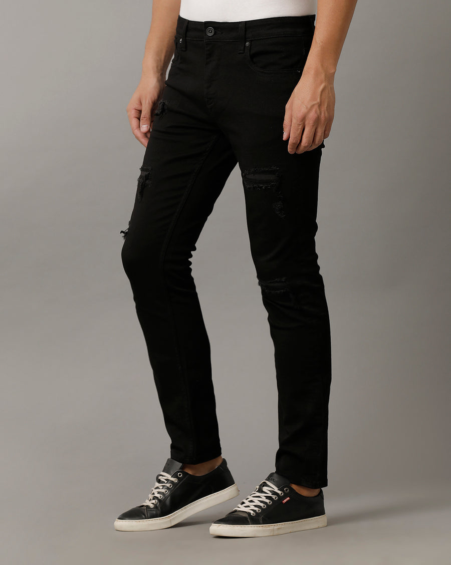 Voi Mens Black Track Skinny Cotton Poly Jeans