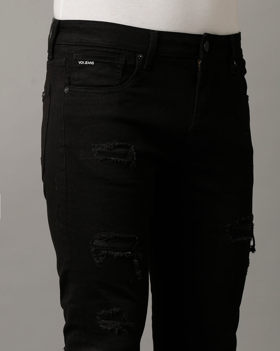 Voi Mens Black Track Skinny Cotton Poly Jeans